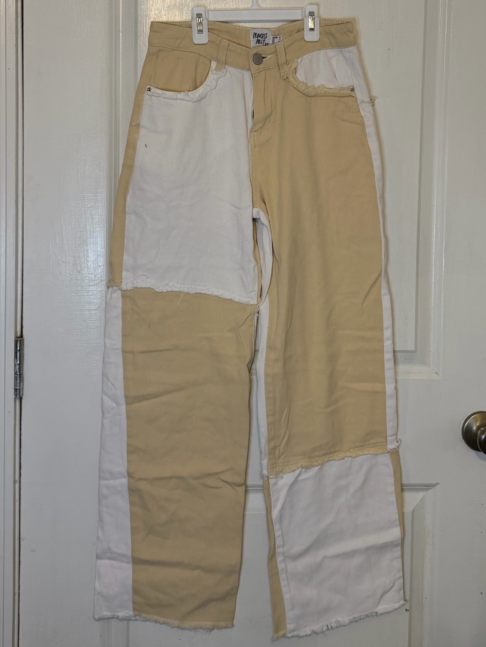 Princess Polly Beige and White Colorblock Wide Leg Pants